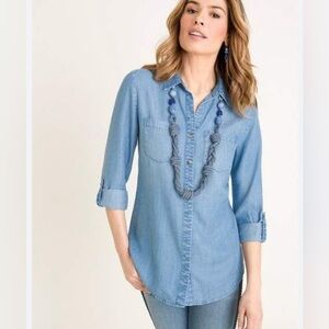Chico’s Denim Button Down Tunic Chambray Shirt